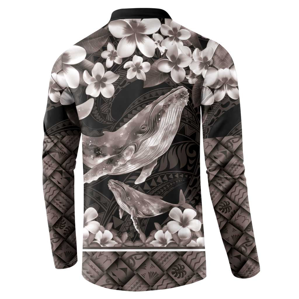 Hawaiian Plumeria and Humpback Whales Button Sweatshirt Polynerian Art Tattoo-Grayscale Mode LT03 - Polynesian Pride