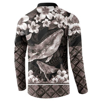 Hawaiian Plumeria and Humpback Whales Button Sweatshirt Polynerian Art Tattoo-Grayscale Mode LT03 - Polynesian Pride