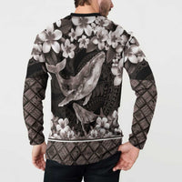 Hawaiian Plumeria and Humpback Whales Button Sweatshirt Polynerian Art Tattoo-Grayscale Mode LT03 - Polynesian Pride