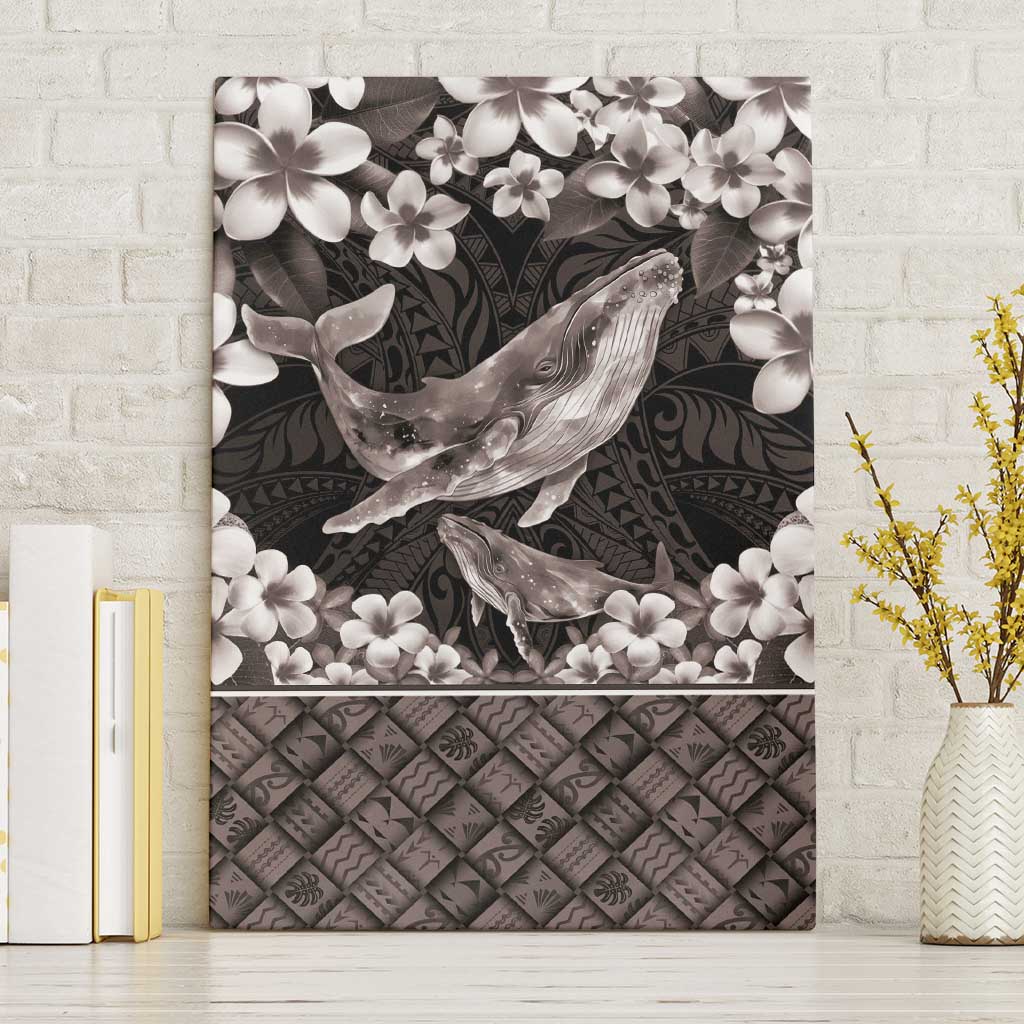 Hawaiian Plumeria and Humpback Whales Canvas Wall Art Polynerian Art Tattoo-Grayscale Mode LT03 Without Frame Black - Polynesian Pride