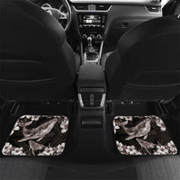 Hawaiian Plumeria and Humpback Whales Car Mats Polynerian Art Tattoo-Grayscale Mode