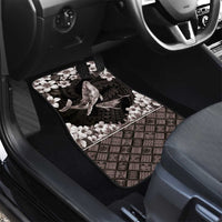Hawaiian Plumeria and Humpback Whales Car Mats Polynerian Art Tattoo-Grayscale Mode