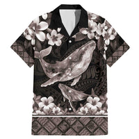 Hawaiian Plumeria and Humpback Whales Family Matching Mermaid Dress and Hawaiian Shirt Polynerian Art Tattoo-Grayscale Mode
