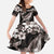 Hawaiian Plumeria and Humpback Whales Family Matching Off Shoulder Maxi Dress and Hawaiian Shirt Polynerian Art Tattoo-Grayscale Mode
