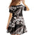 Hawaiian Plumeria and Humpback Whales Family Matching Off Shoulder Maxi Dress and Hawaiian Shirt Polynerian Art Tattoo-Grayscale Mode