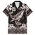 Hawaiian Plumeria and Humpback Whales Family Matching Off Shoulder Maxi Dress and Hawaiian Shirt Polynerian Art Tattoo-Grayscale Mode