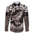 Hawaiian Plumeria and Humpback Whales Family Matching Off Shoulder Maxi Dress and Hawaiian Shirt Polynerian Art Tattoo-Grayscale Mode