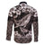 Hawaiian Plumeria and Humpback Whales Family Matching Off Shoulder Maxi Dress and Hawaiian Shirt Polynerian Art Tattoo-Grayscale Mode