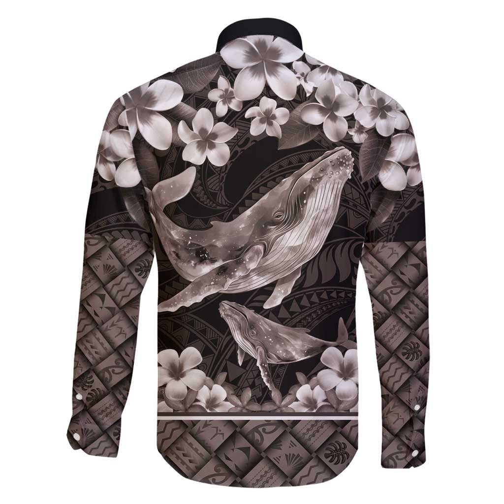Hawaiian Plumeria and Humpback Whales Family Matching Summer Maxi Dress and Hawaiian Shirt Polynerian Art Tattoo-Grayscale Mode