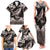 Hawaiian Plumeria and Humpback Whales Family Matching Tank Maxi Dress and Hawaiian Shirt Polynerian Art Tattoo-Grayscale Mode