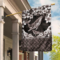 Hawaiian Plumeria and Humpback Whales Garden Flag Polynerian Art Tattoo-Grayscale Mode LT03 House Flag Black - Polynesian Pride