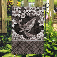 Hawaiian Plumeria and Humpback Whales Garden Flag Polynerian Art Tattoo-Grayscale Mode LT03 Garden Flag Black - Polynesian Pride
