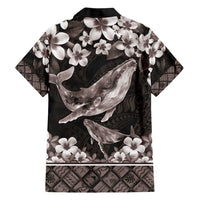 Hawaiian Plumeria and Humpback Whales Hawaiian Shirt Polynerian Art Tattoo-Grayscale Mode LT03 - Polynesian Pride