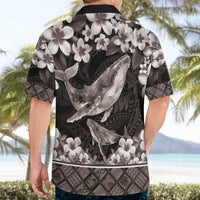 Hawaiian Plumeria and Humpback Whales Hawaiian Shirt Polynerian Art Tattoo-Grayscale Mode LT03 - Polynesian Pride