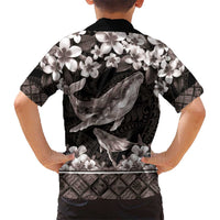 Hawaiian Plumeria and Humpback Whales Hawaiian Shirt Polynerian Art Tattoo-Grayscale Mode LT03 - Polynesian Pride