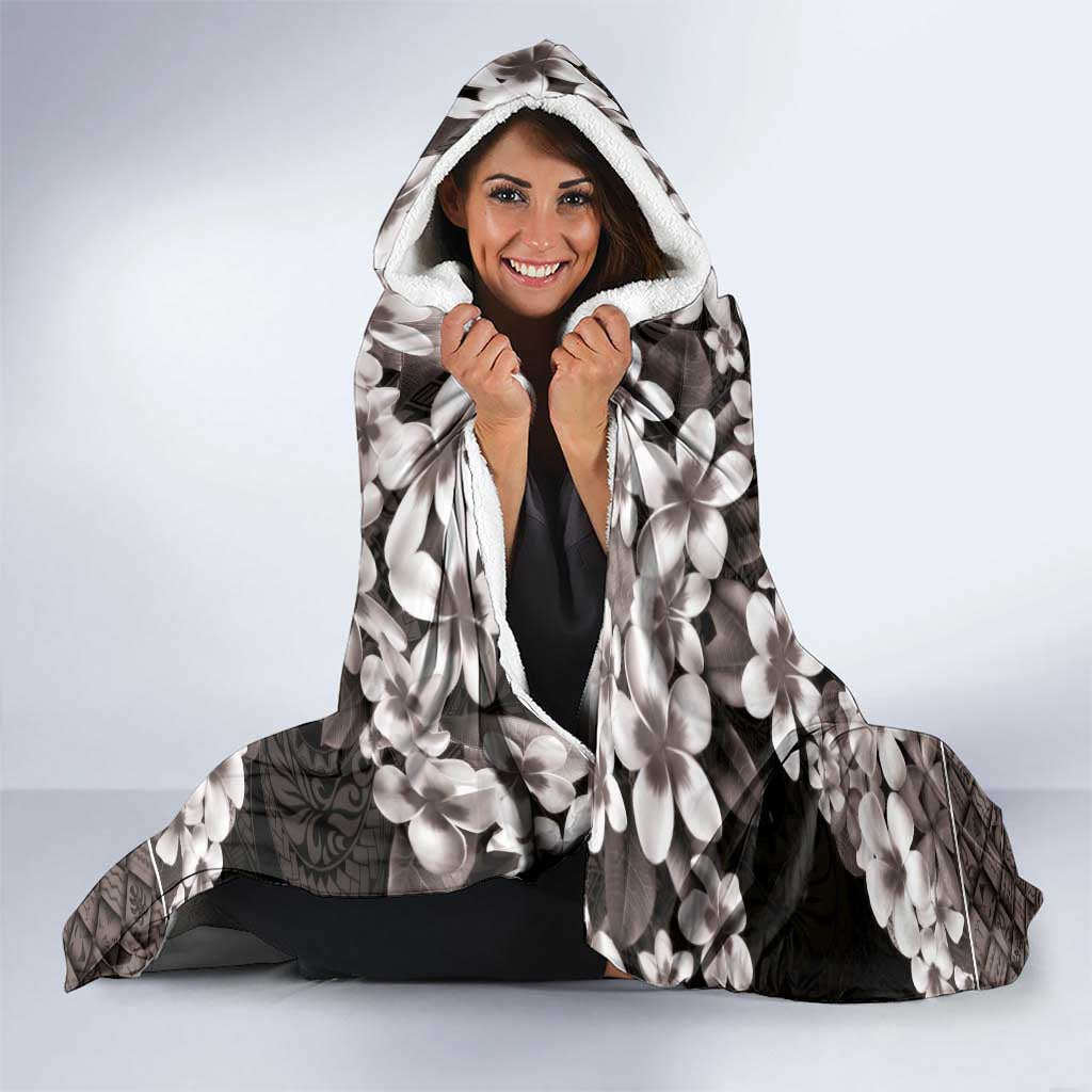 Hawaiian Plumeria and Humpback Whales Hooded Blanket Polynerian Art Tattoo-Grayscale Mode LT03 - Polynesian Pride