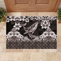 Hawaiian Plumeria and Humpback Whales Rubber Doormat Polynerian Art Tattoo-Grayscale Mode LT03 Black - Polynesian Pride