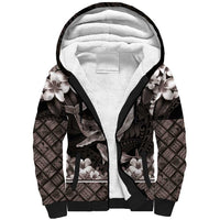 Hawaiian Plumeria and Humpback Whales Sherpa Hoodie Polynerian Art Tattoo-Grayscale Mode LT03 Unisex Black - Polynesian Pride