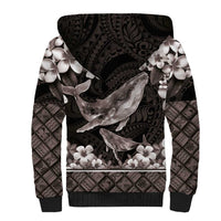 Hawaiian Plumeria and Humpback Whales Sherpa Hoodie Polynerian Art Tattoo-Grayscale Mode LT03 - Polynesian Pride