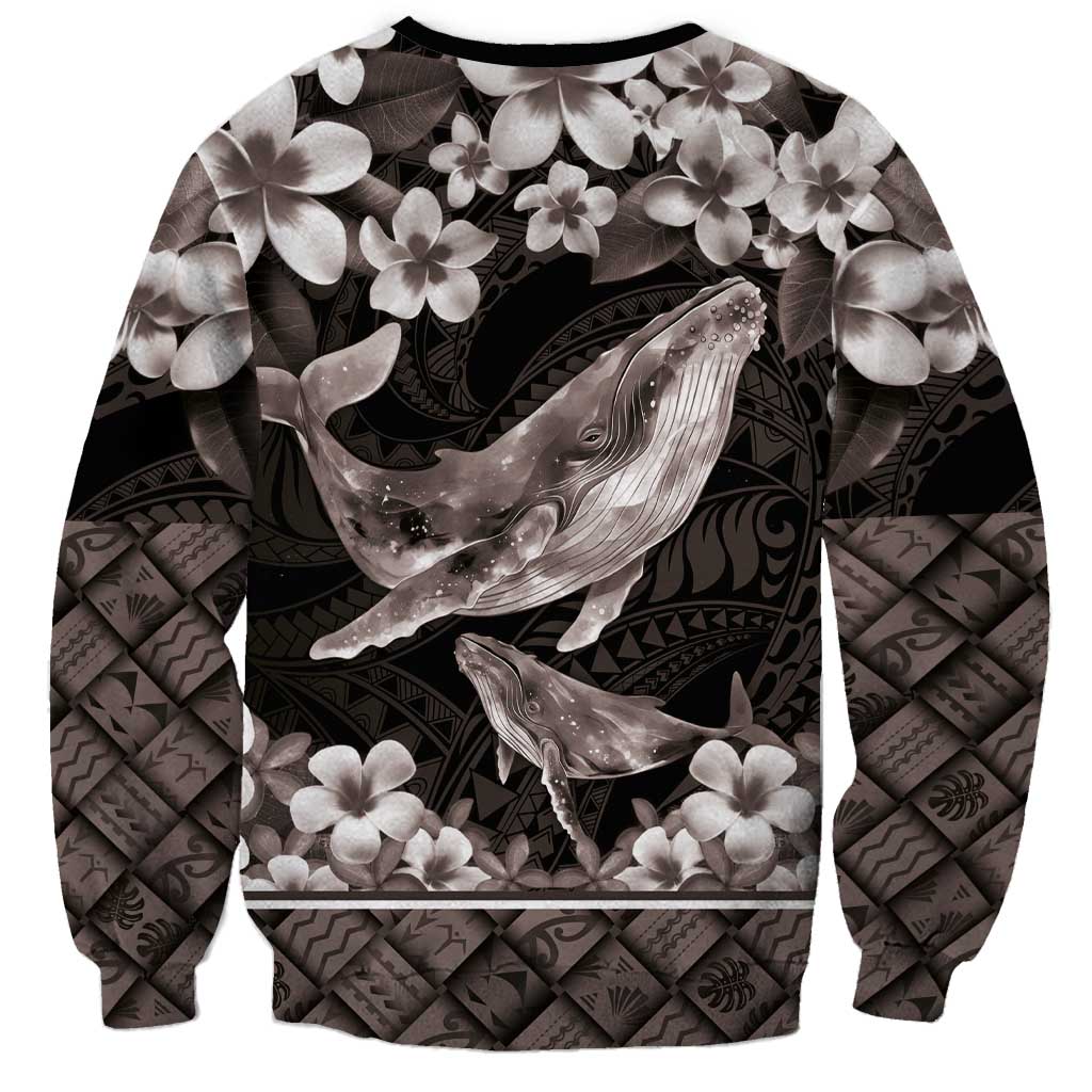Hawaiian Plumeria and Humpback Whales Sweatshirt Polynerian Art Tattoo-Grayscale Mode LT03 - Polynesian Pride