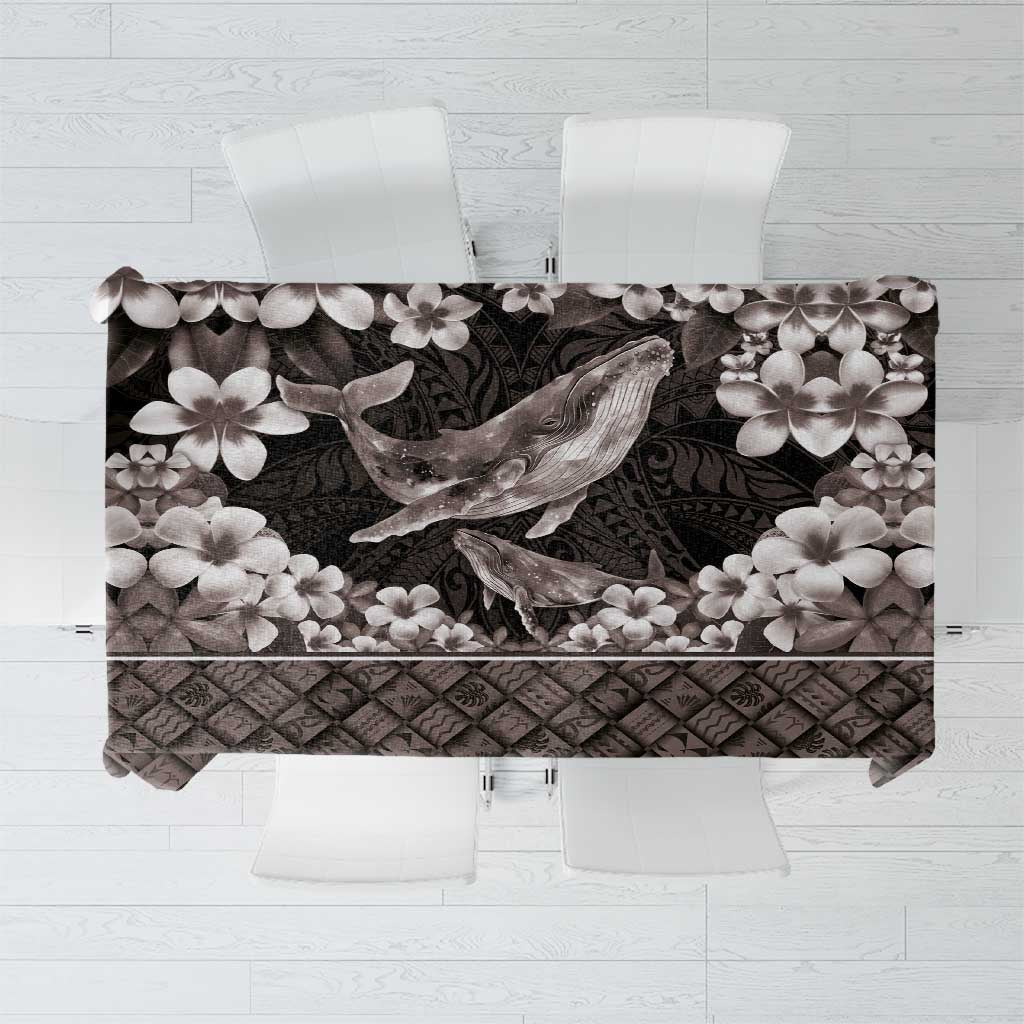 Hawaiian Plumeria and Humpback Whales Tablecloth Polynerian Art Tattoo-Grayscale Mode LT03 Black - Polynesian Pride