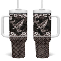 Hawaiian Plumeria and Humpback Whales Tumbler With Handle Polynerian Art Tattoo-Grayscale Mode LT03 One Size: 40 oz Black - Polynesian Pride
