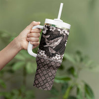Hawaiian Plumeria and Humpback Whales Tumbler With Handle Polynerian Art Tattoo-Grayscale Mode LT03 - Polynesian Pride