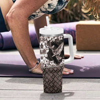Hawaiian Plumeria and Humpback Whales Tumbler With Handle Polynerian Art Tattoo-Grayscale Mode LT03 - Polynesian Pride