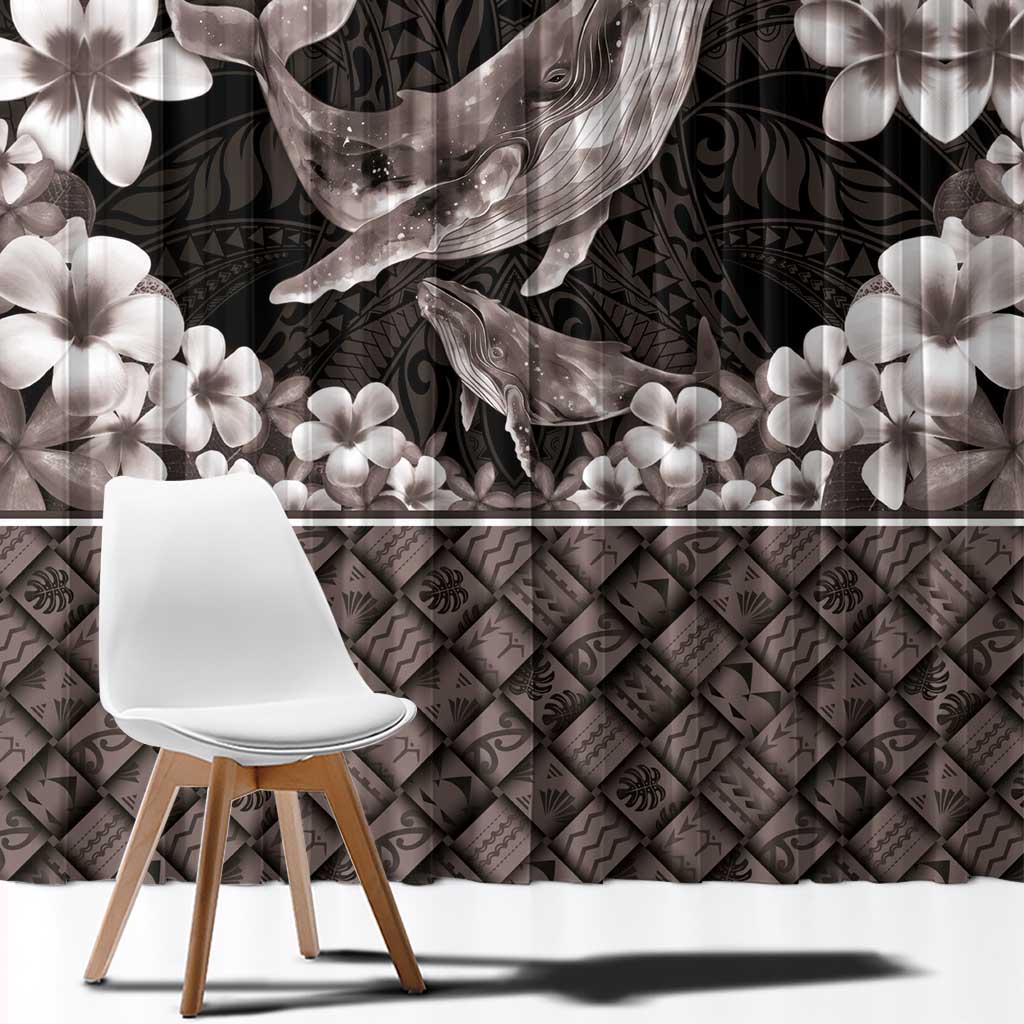 Hawaiian Plumeria and Humpback Whales Window Curtain Polynerian Art Tattoo-Grayscale Mode LT03 - Polynesian Pride