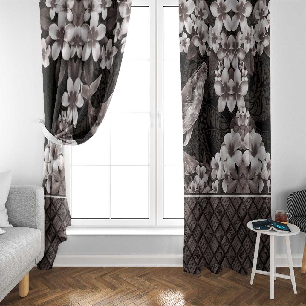 Hawaiian Plumeria and Humpback Whales Window Curtain Polynerian Art Tattoo-Grayscale Mode LT03 - Polynesian Pride