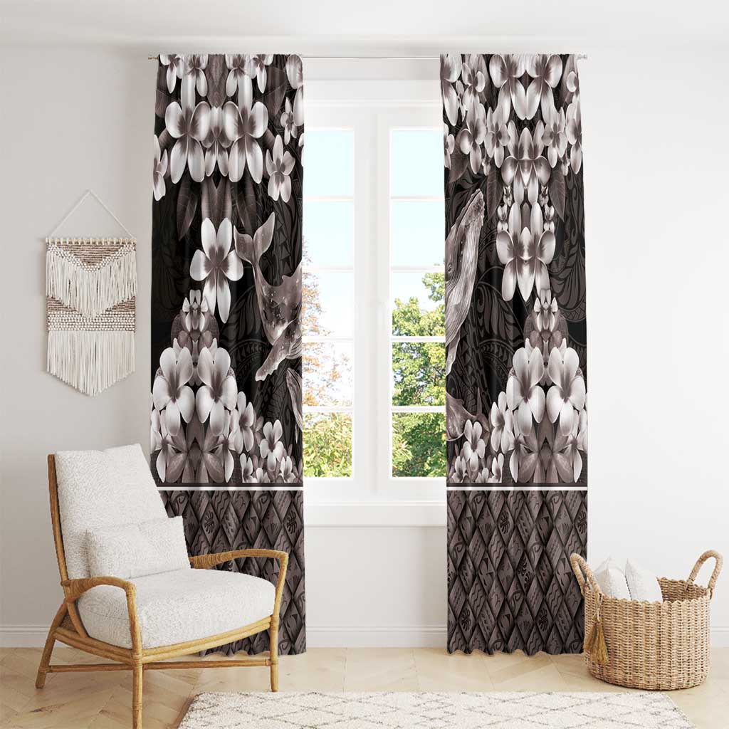 Hawaiian Plumeria and Humpback Whales Window Curtain Polynerian Art Tattoo-Grayscale Mode LT03 - Polynesian Pride