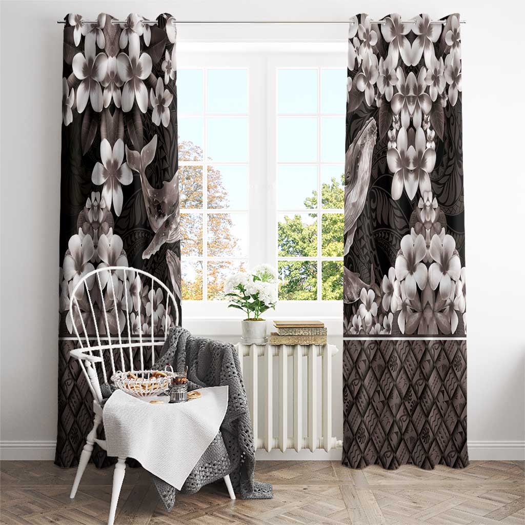 Hawaiian Plumeria and Humpback Whales Window Curtain Polynerian Art Tattoo-Grayscale Mode LT03 - Polynesian Pride