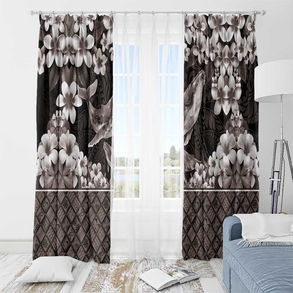 Hawaiian Plumeria and Humpback Whales Window Curtain Polynerian Art Tattoo-Grayscale Mode LT03 - Polynesian Pride