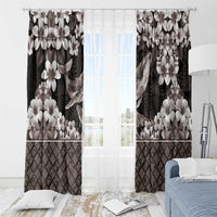 Hawaiian Plumeria and Humpback Whales Window Curtain Polynerian Art Tattoo-Grayscale Mode LT03 - Polynesian Pride
