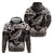 Hawaiian Plumeria and Humpback Whales Zip Hoodie Polynerian Art Tattoo-Grayscale Mode