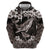 Hawaiian Plumeria and Humpback Whales Zip Hoodie Polynerian Art Tattoo-Grayscale Mode