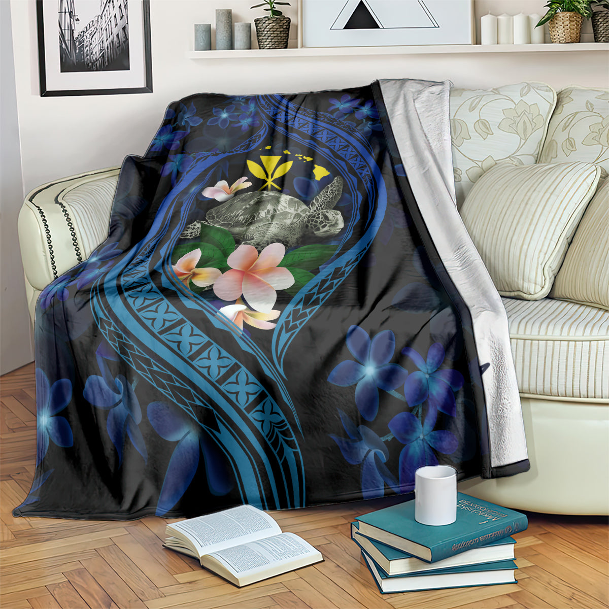 Hawaii Turtle Plumeria Flower Fanciful Blanket