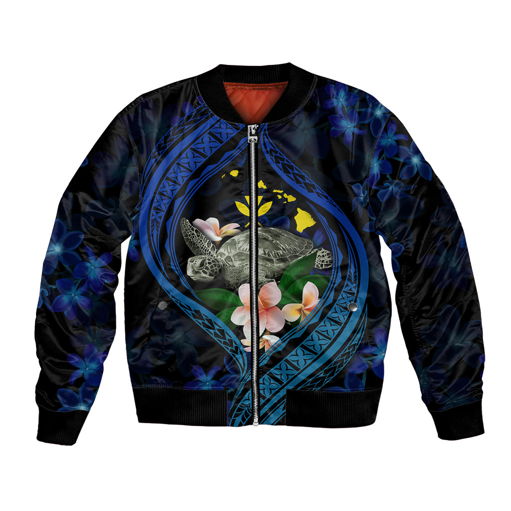 Hawaii Turtle Plumeria Flower Fanciful Bomber Jacket LT03 Unisex Black - Polynesian Pride