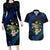 Hawaii Turtle Plumeria Flower Fanciful Couples Matching Long Sleeve Bodycon Dress and Hawaiian Shirt