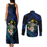 Hawaii Turtle Plumeria Flower Fanciful Couples Matching Tank Maxi Dress and Long Sleeve Button Shirt LT03 - Polynesian Pride