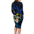 Hawaii Turtle Plumeria Flower Fanciful Family Matching Long Sleeve Bodycon Dress and Hawaiian Shirt