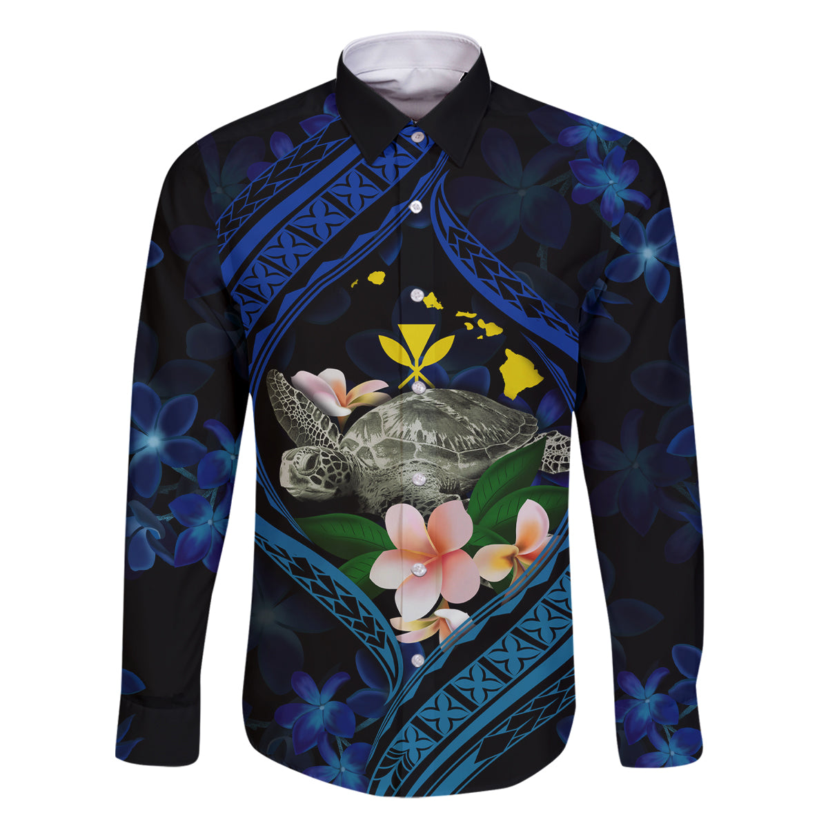 Hawaii Turtle Plumeria Flower Fanciful Family Matching Mermaid Dress and Hawaiian Shirt
