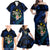 Hawaii Turtle Plumeria Flower Fanciful Family Matching Off Shoulder Maxi Dress and Hawaiian Shirt