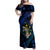 Hawaii Turtle Plumeria Flower Fanciful Family Matching Off Shoulder Maxi Dress and Hawaiian Shirt