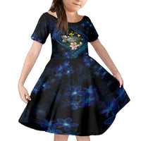 Hawaii Turtle Plumeria Flower Fanciful Kid Short Sleeve Dress LT03 KID Black - Polynesian Pride