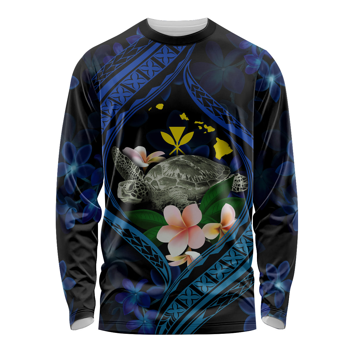 Hawaii Turtle Plumeria Flower Fanciful Long Sleeve Shirt