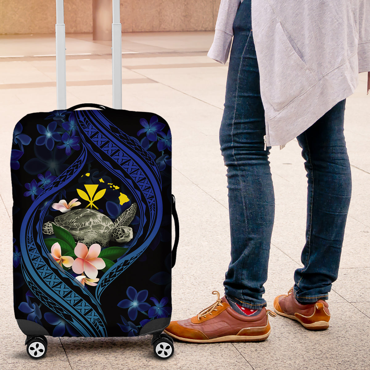 Hawaii Turtle Plumeria Flower Fanciful Luggage Cover