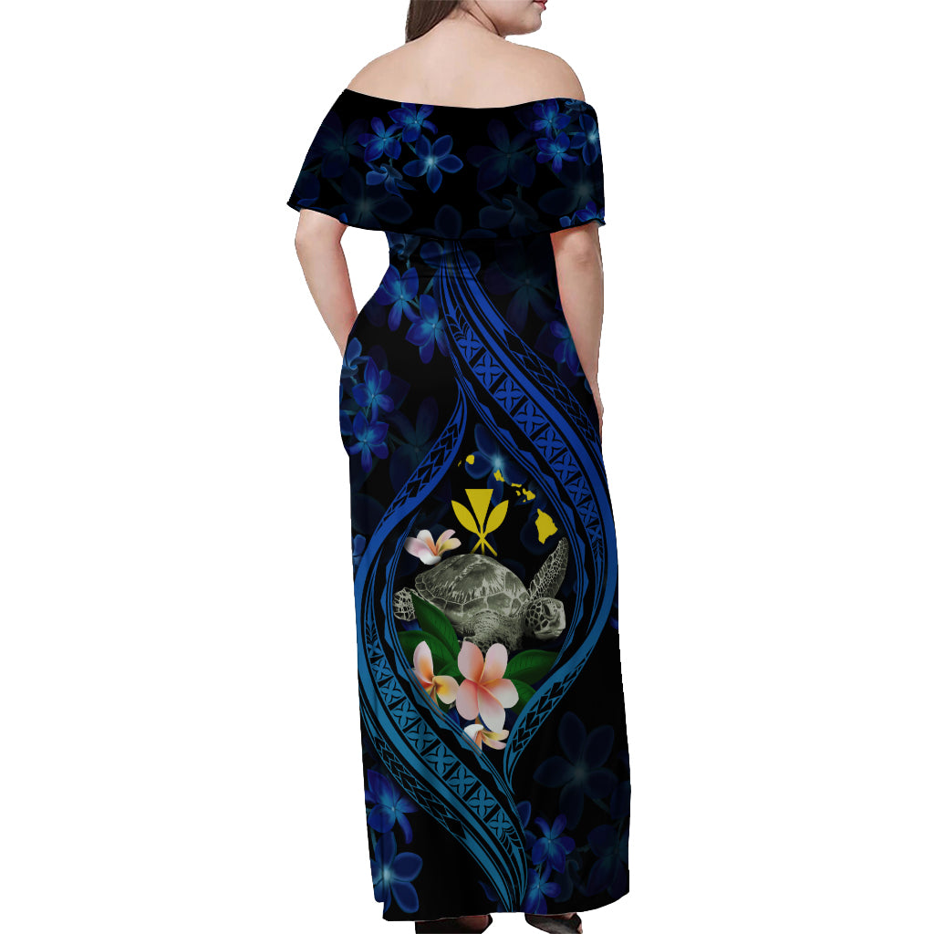 Hawaii Turtle Plumeria Flower Fanciful Off Shoulder Maxi Dress LT03 - Polynesian Pride