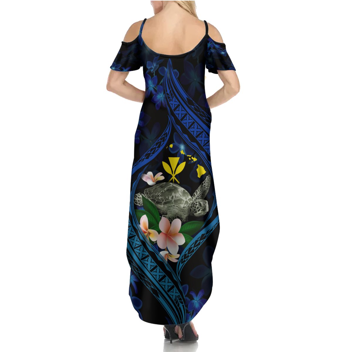Hawaii Turtle Plumeria Flower Fanciful Summer Maxi Dress LT03 - Polynesian Pride