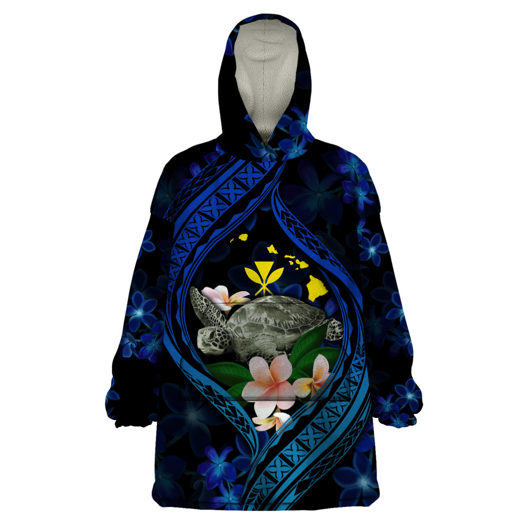 Hawaii Turtle Plumeria Flower Fanciful Wearable Blanket Hoodie LT03 One Size Black - Polynesian Pride